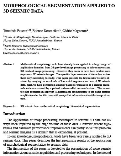 ISMM 2005: Morphological Segmentation Applied to 3D Seismic Data
